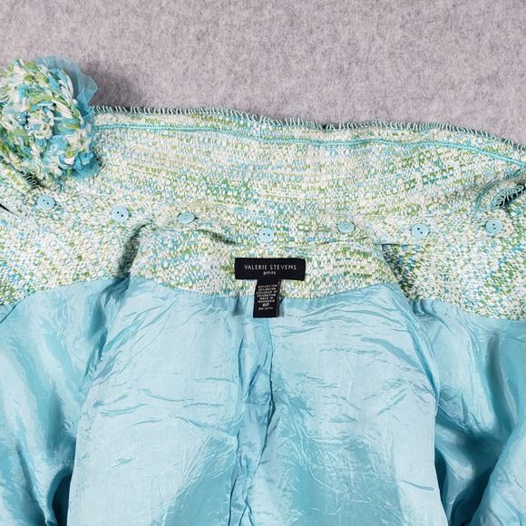 Valerie Stevens 8 P Tweed Skirt Suit Set Mint‎ Blue Green Wool Blend Glamouratti - Picture 5 of 16